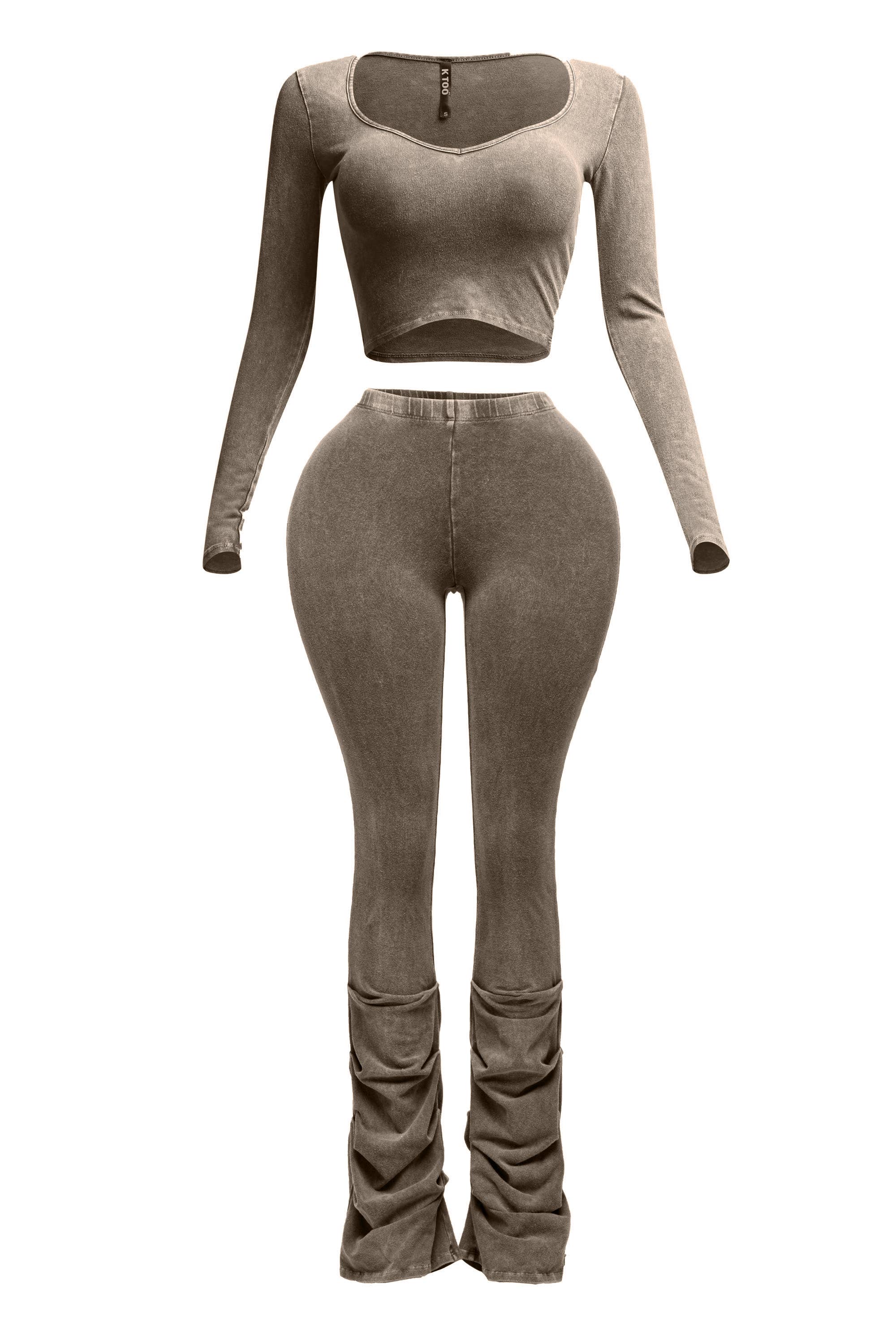 K Too - Vendita all'ingrosso Completo top e pantaloni (NON loungewear) - Donna - Top in tessuto minerale lavato e pantaloni con orlo increspato2