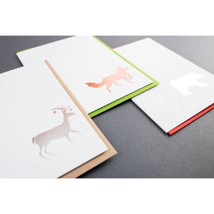Porchlight Press Letterpress – Großhandel Weihnachtskarte – Snow Tracks Deer Karte4