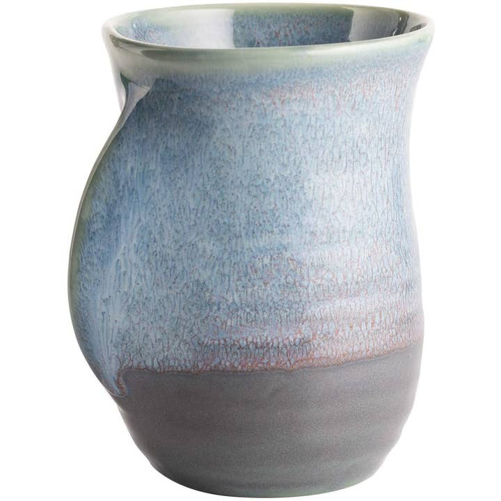 The Wine Savant / Khen Glassware - Wholesale Coffee Mug - Lagoon Blue Hand Warmer Mug, Hand Painted, Right Hand1