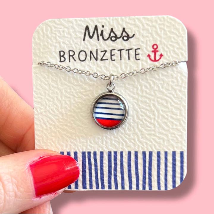 Colar Infantil Riscas azuis e vermelhas! / Miss Bronzette! por atacado de Dans l'Air du Temps Bijoux