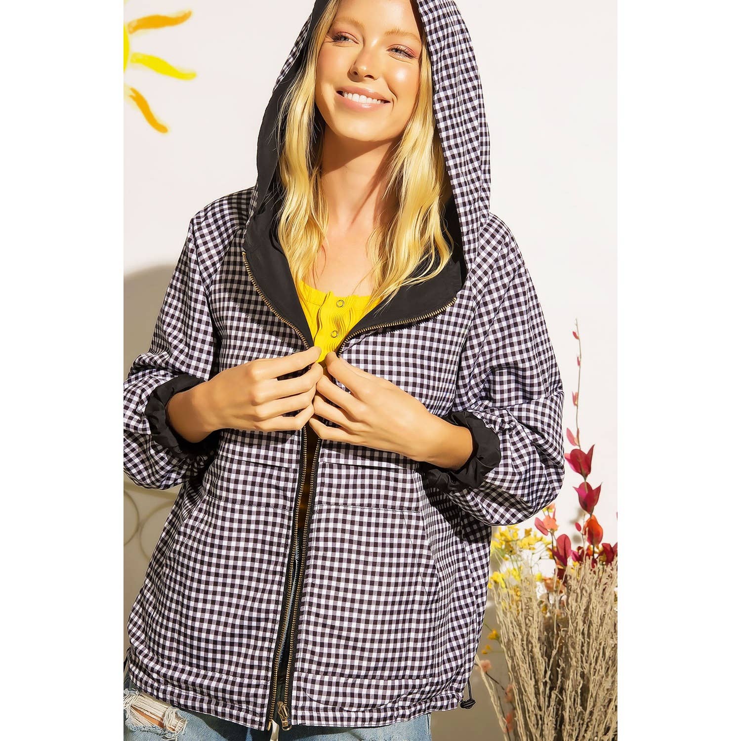 Sweet Generis - Wholesale Windbreaker - Women's - REVERSIBLE CONTRAST PRINT ZIPUP WINDBREAKER HOODIE0