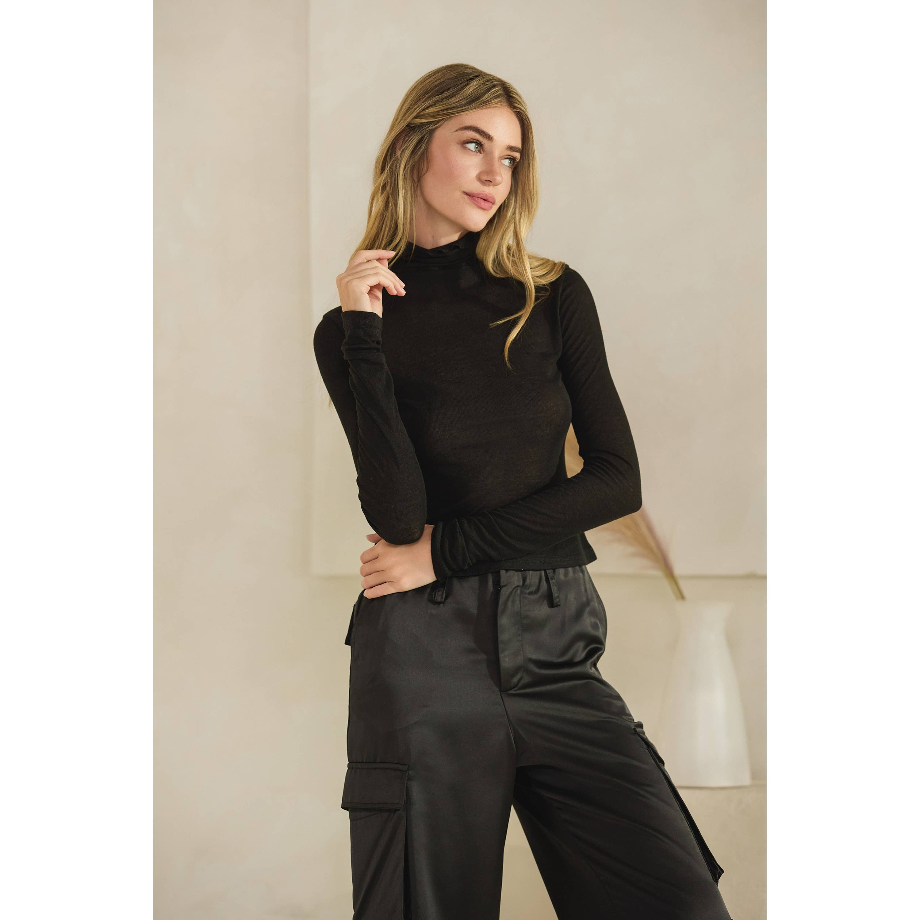 Honey Mango - Wholesale Blouse - Women's - Long sleeve sheer turtleneck top2