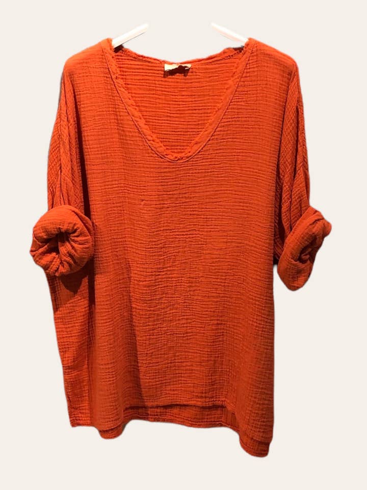 MOONSUN - Wholesale Blouse - Women's - #80686 oversized cotton-gauze top