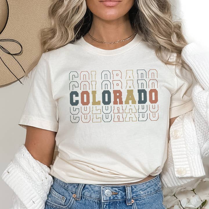 Retro Colorado Graphic Tshirt for wholesale by DaisyChainDesignCo