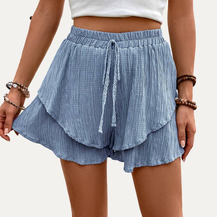 The Moment Collection - Wholesale Shorts - Women's - Actively Crinkled High-Waist Tiered Layers Mini Shorts 3