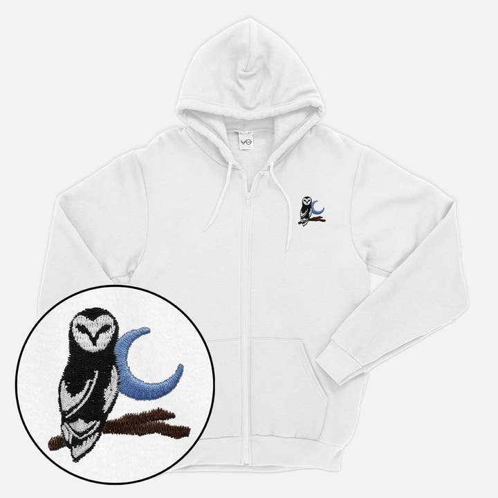 Night Owl Embroidered Zip Up Hoodie (Unisex) for wholesale by VO