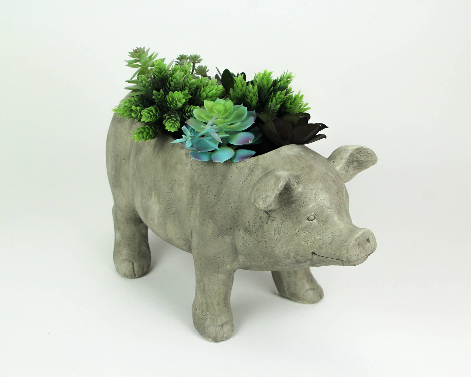 Zeckos - Vente Pot - Pot de fleurs Smiling Pig de 17 pouces de long avec finition grise patinée3