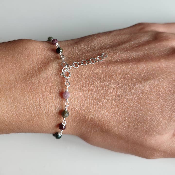 SEQAY - Wholesale Armband met kralen - Multikleurige toermalijnarmband van 925 sterling zilver met kleine stenen7