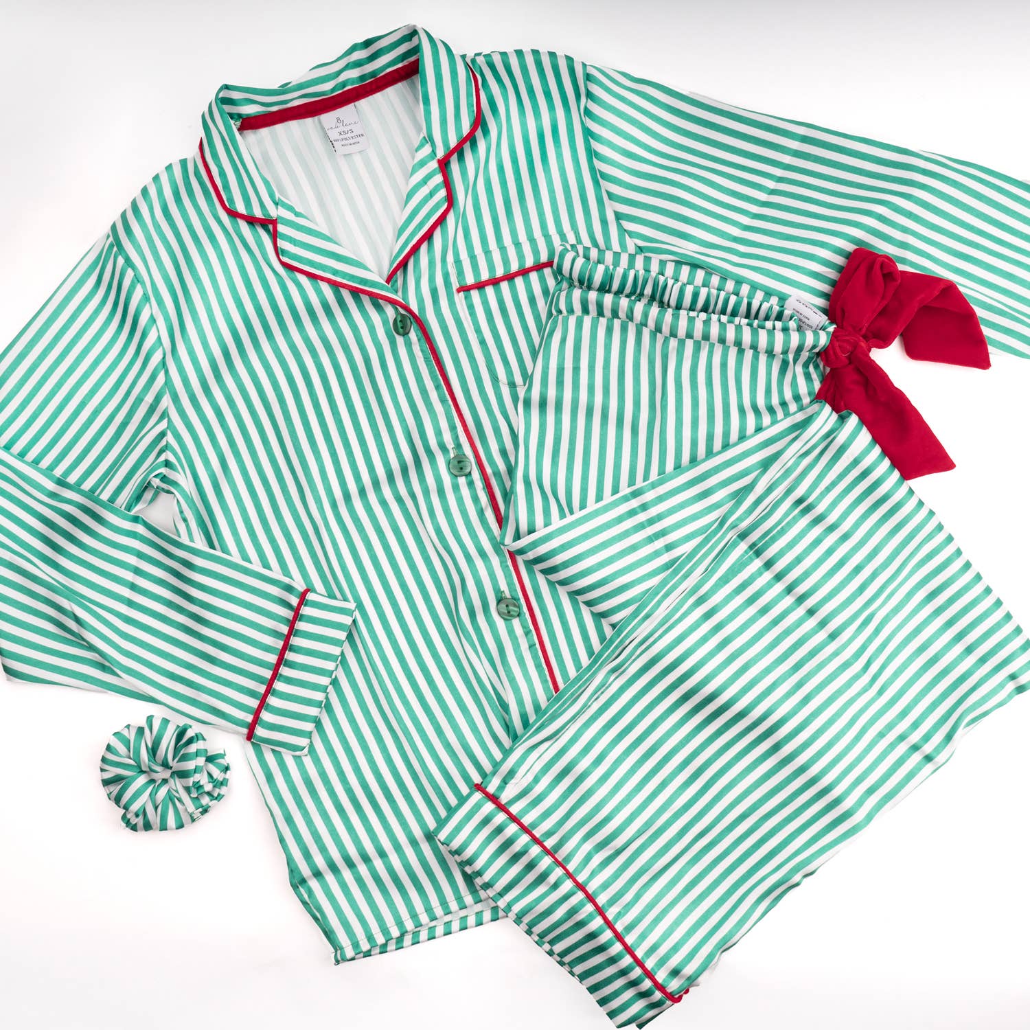 8 Oak Lane - Wholesale Sleepwear Set - Women's - Green Stripe Satin Pant PJ Set4