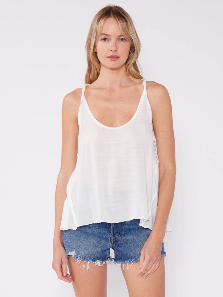 Crochet Lace Scoop Neck Twist Strap Tank Top for wholesale by Lovestitch