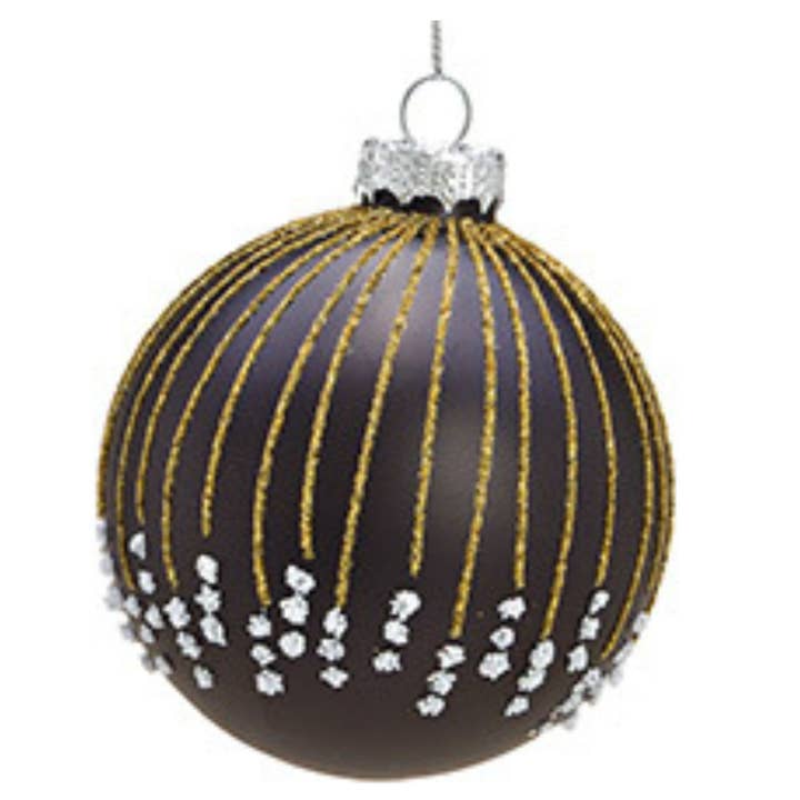 Wurm - Wholesale Christmas Decoration - Christmas Bauble Glitter Christmas Design made of Glass, Set of 4, Black/Gold Ø8cm6
