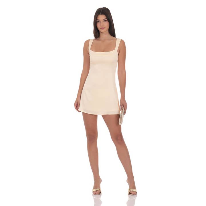 Lucy In The Sky - Wholesale Dress - Women's - Satin Shift Dress in Cream3