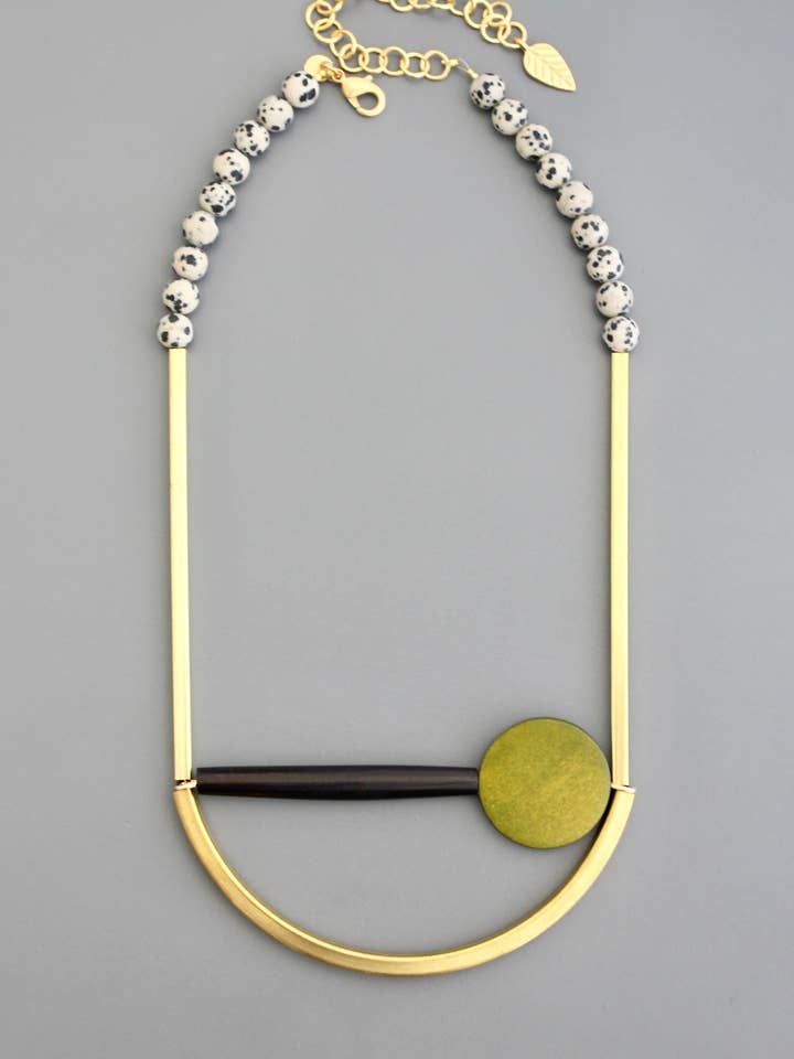 FER718 Collar de madera y cuerno con declaración geométrica para venta al por mayor de David Aubrey Jewelry