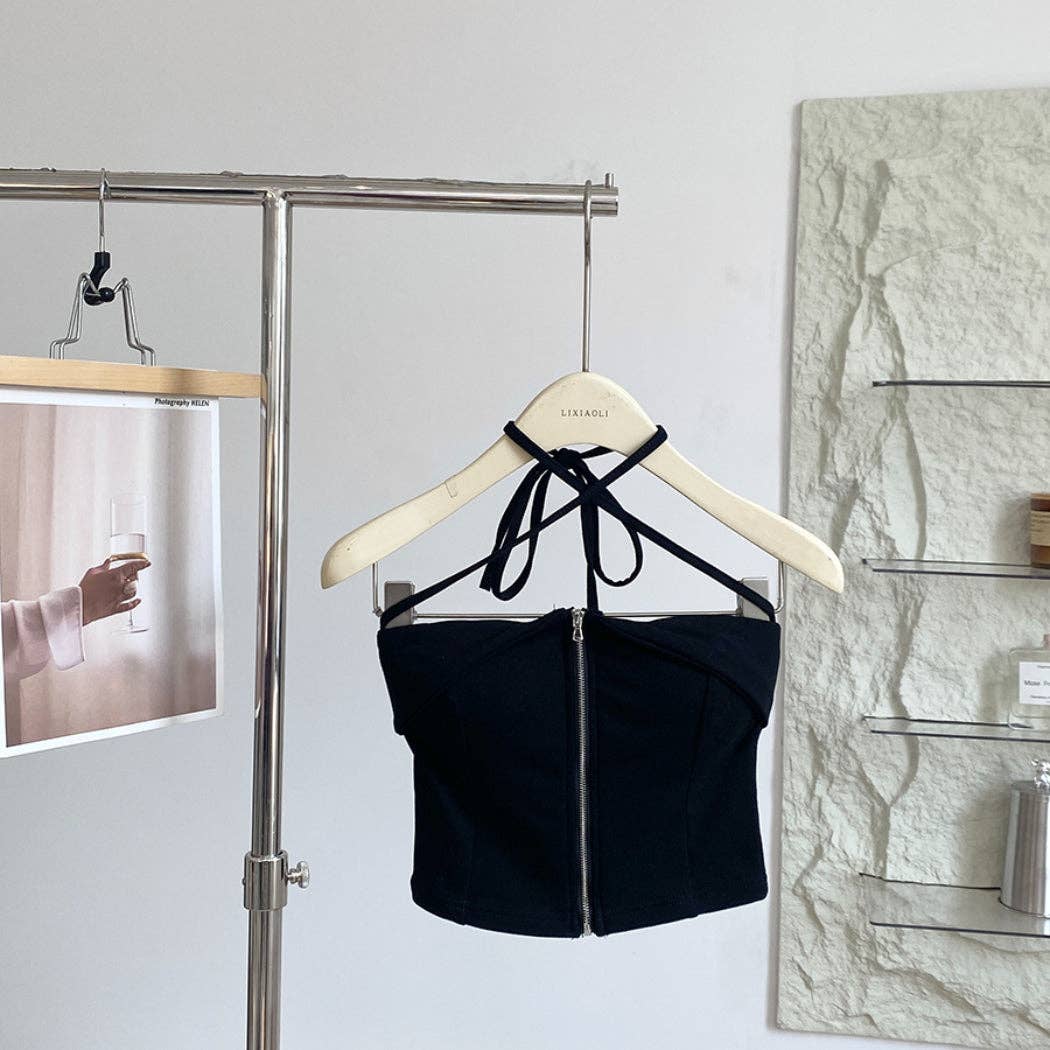 Funkyrel® Atzbranding Limited – Großhandel Bluse – Damen – Vesty - Ärmelloses Top mit Reißverschluss und Neckholder-Ausschnitt2