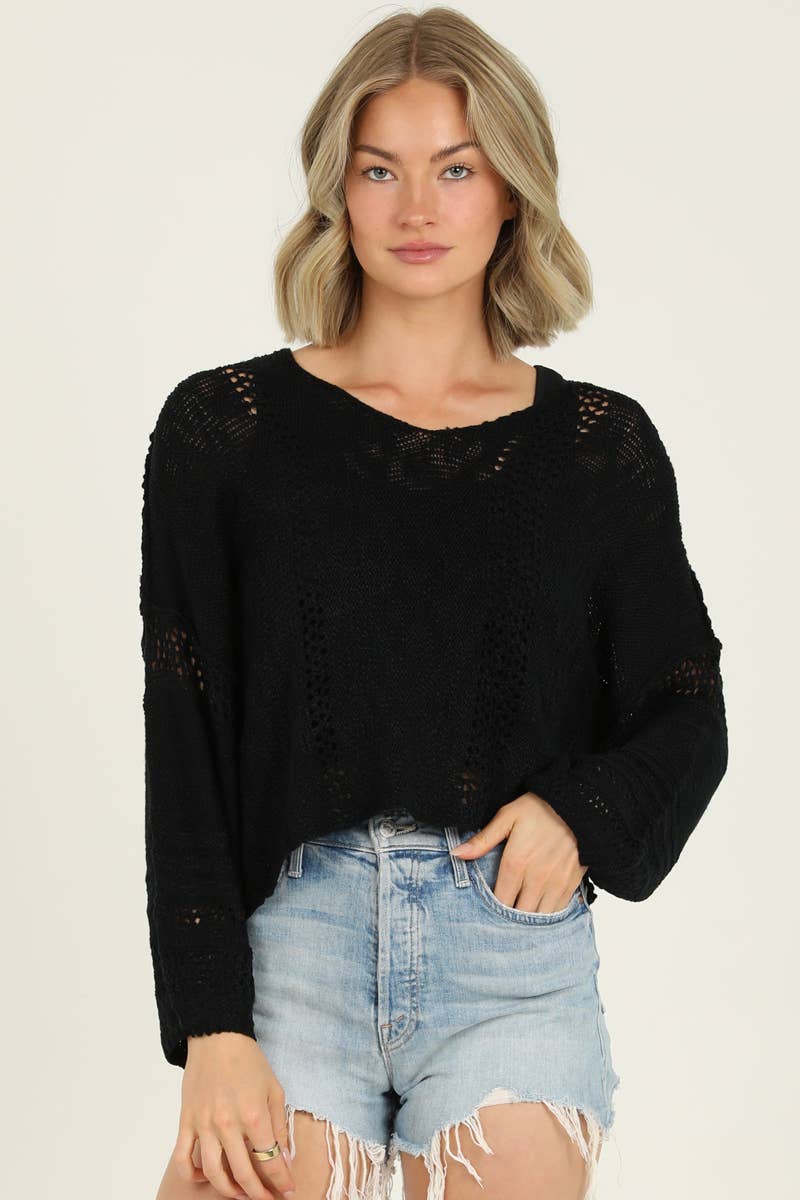 ANGIE - Wholesale Knit Sweater - Women's - XHE55-ASIS BEACHY LIGHT WEIGHT V NECK CROP PULLOVER SWEATER45