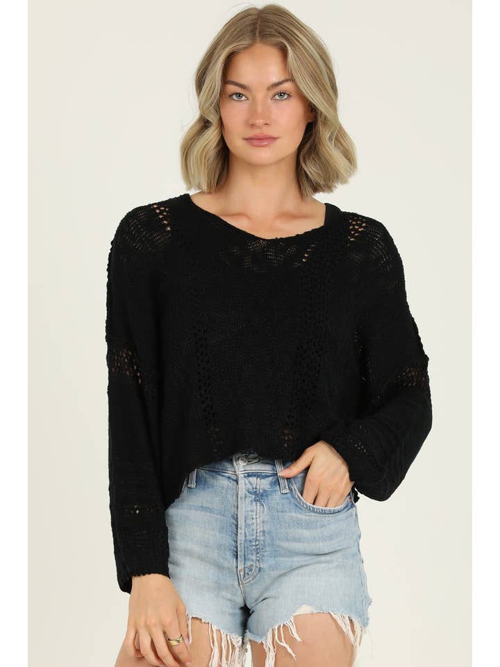 ANGIE - Vendita all'ingrosso Maglione tricot - Donna - Maglione leggero crop con scollo a V dallo stile beachy45