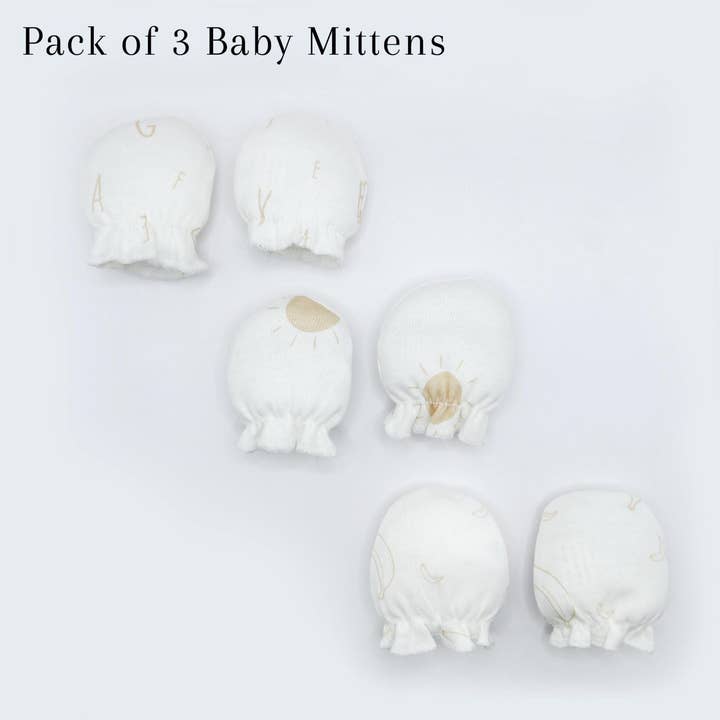 Par de 3 Bebés Mittens Creme Marfim (ABC, Sun, Banana) por atacado de Cotton Passion