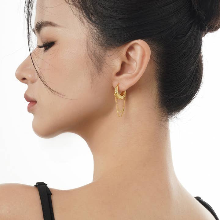 PARAGON CAT - Wholesale Dangle Earrings - 925 Silver Irregular Lava Textured Tassel Earrings1