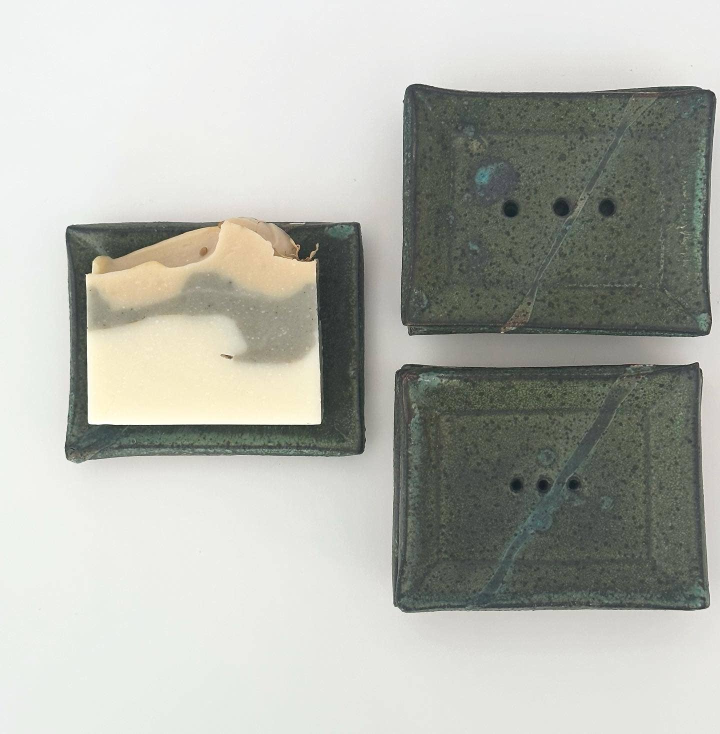 Agave Pantry LLC - Wholesale Bath Soap Dish - Soap dish - handmade pottery- dark green1