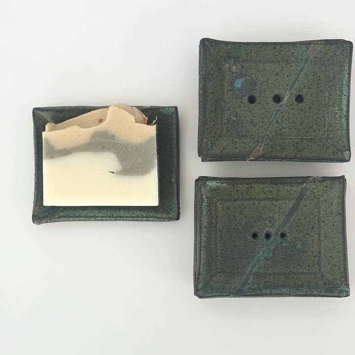 Agave Pantry LLC - Wholesale Bath Soap Dish - Soap dish - handmade pottery- dark green1