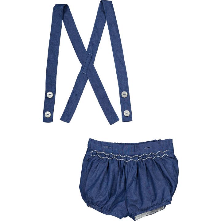 Kidiwi handmade - Wholesale Overalls - Baby - Jack, blue denim herringbone smocked bloomer1