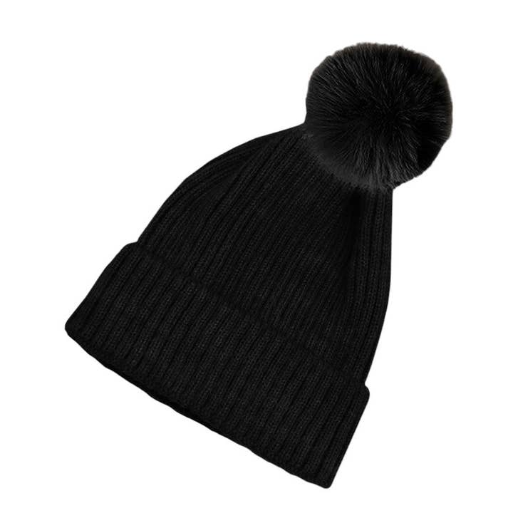 Solid knit Pom Pom Beanie Hat for wholesale by Shopping2help