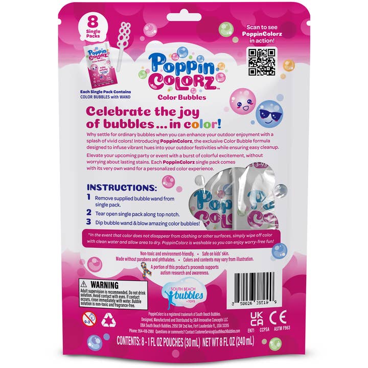 South Beach Bubbles - Wholesale Bubble wand – Child - PoppinColorz Pink Pizzaz Color Bubbles-8 Party Favors (case)8