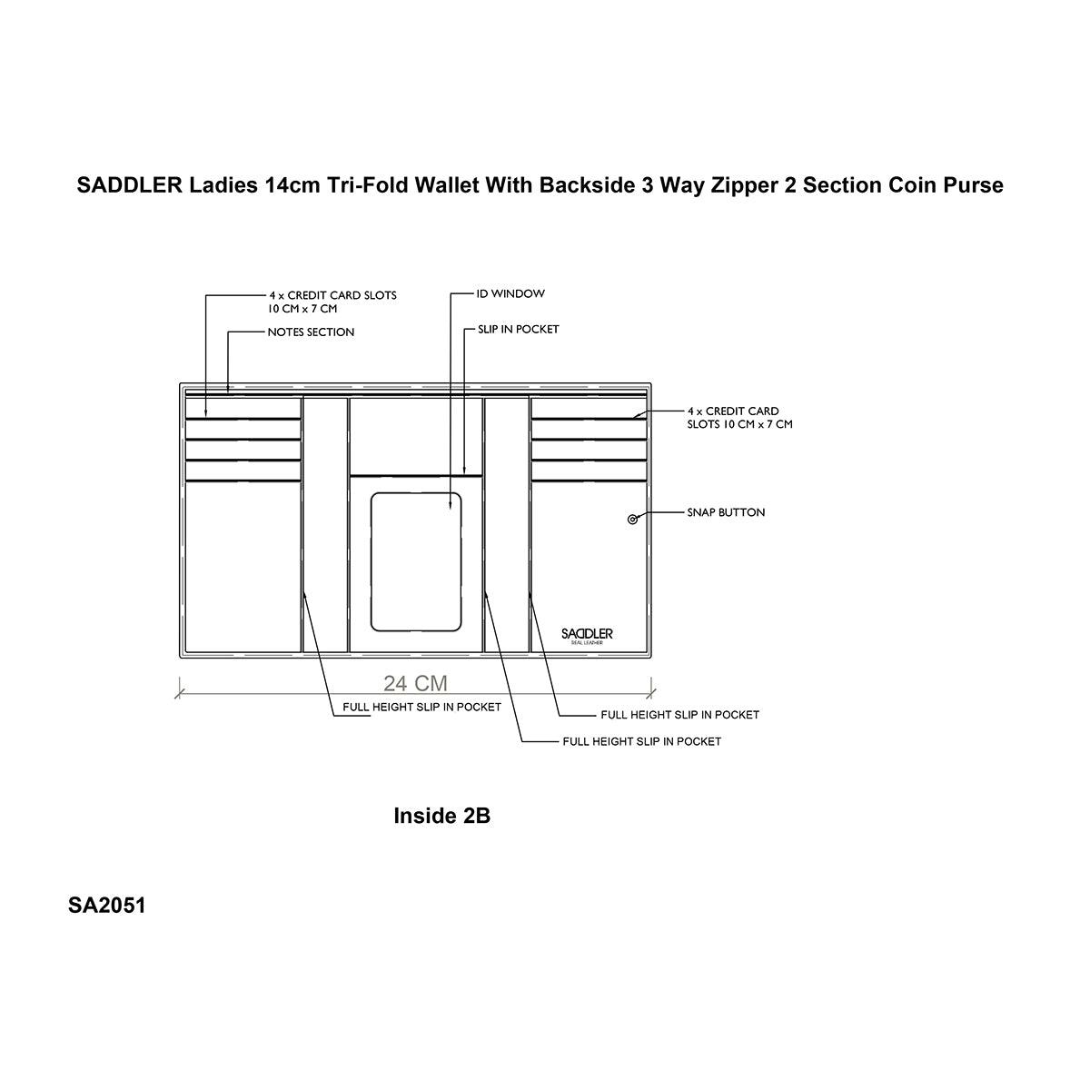 SADDLER - Wholesale Wallet - Women's - Compact Trifold Leather Purse "Eleanor" – Handmade by Saddler | RFID Protected & Gift Boxed | 10 Card Slots & Rear Zip Coin Pocket12