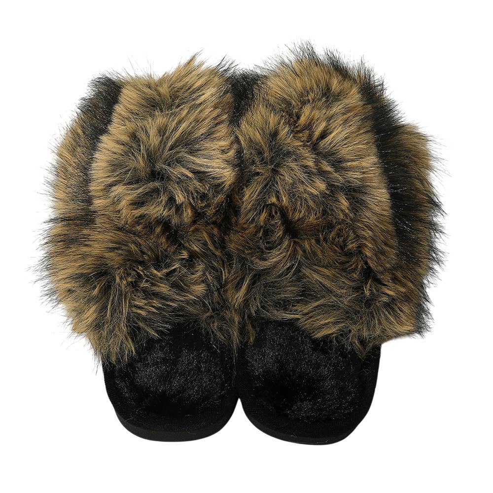 Sensibling Corp. - Wholesale Slippers - Women's - Brown Fluffy Faux Fox Fur Indoor Floor Slippers2