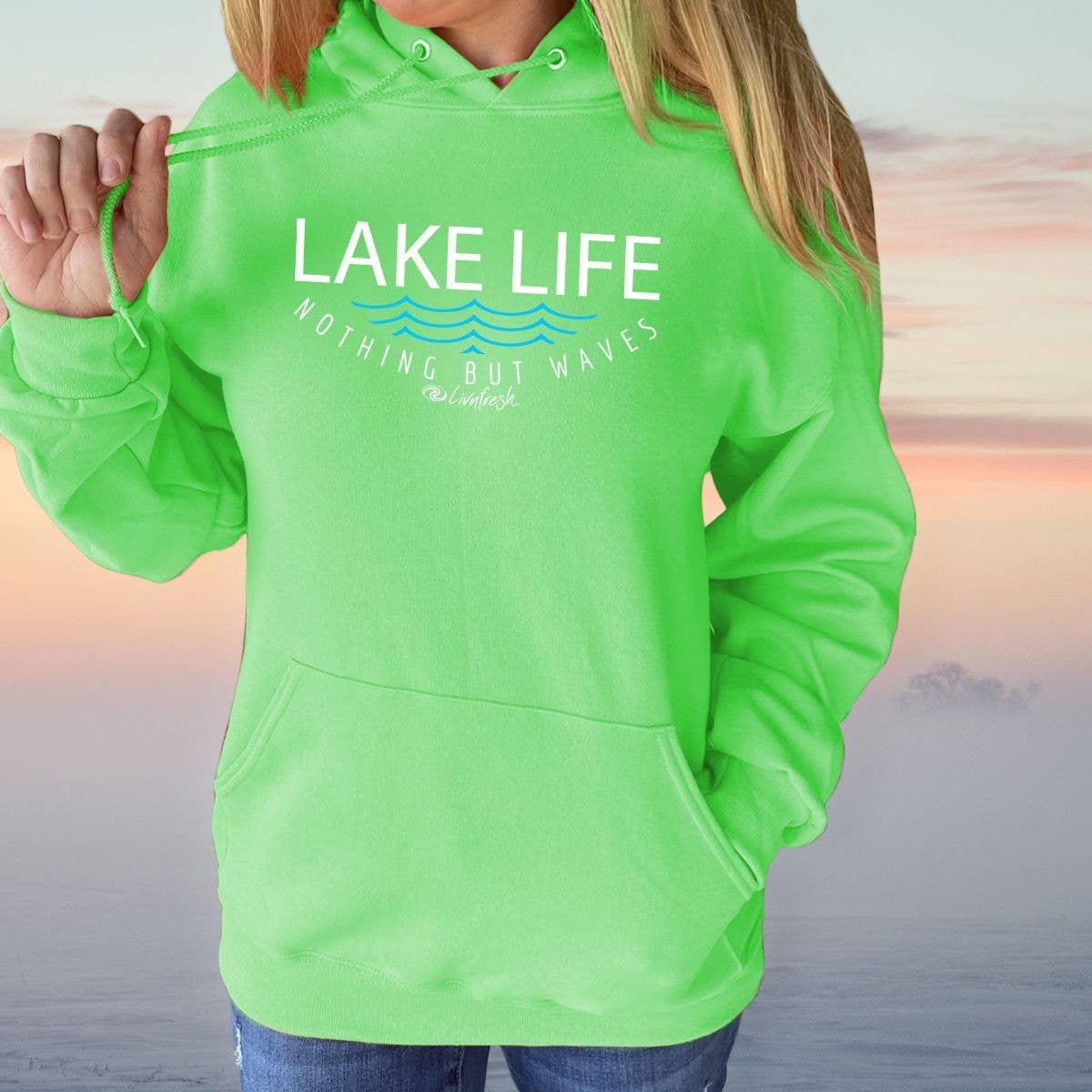 LIVNFRESH - Wholesale Hoodie - Women's - "Lake Life WAVES" Relaxed Fit Bright Classic Hoodie1