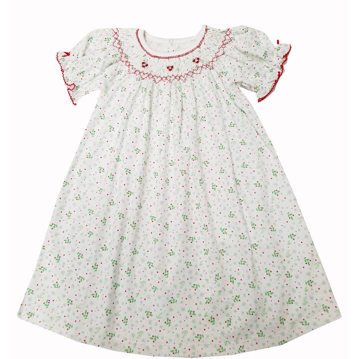 Christmas Hollies Pima Cotton Bishop Dress for wholesale by Marco and Lizzy