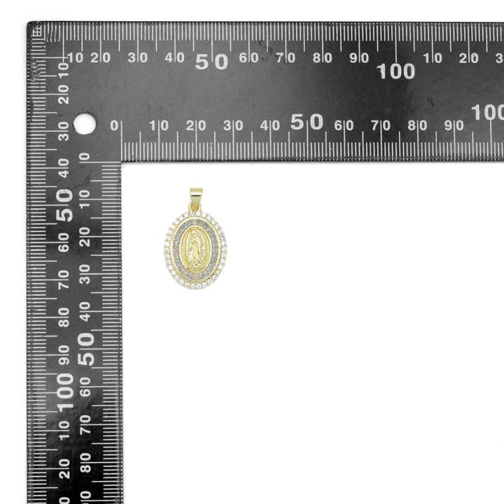 BestBeads&Beyond - Wholesale Individual Charm/Pendant - Clear Baguette CZ Gold Virgin Mary On Oval Charm Pendant, Sku#LX776