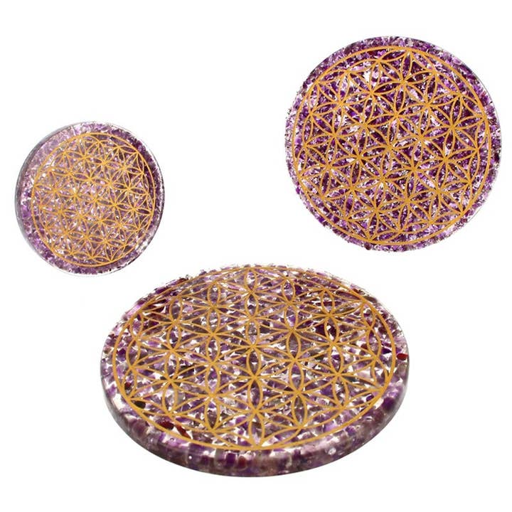 Tabuleiro Orgonite Ametista Flor da Vida Gravado por atacado de Artisans de Madagascar