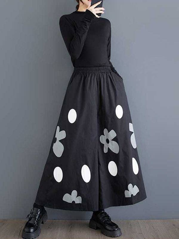 VividLux - Wholesale Pants - Women's - Loose Wide Leg Elasticity Flower Print Pockets Culotte Pants4