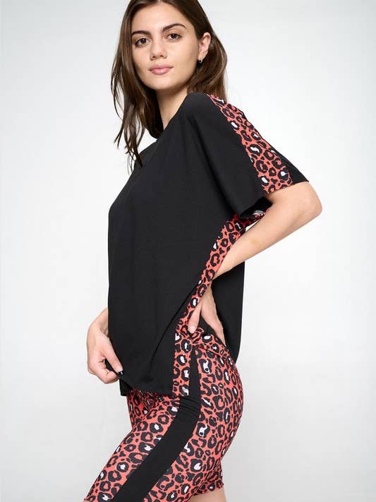 Kontrastierendes Loungewear-Set mit Leopardenmuster für den Großhandel von Yelete