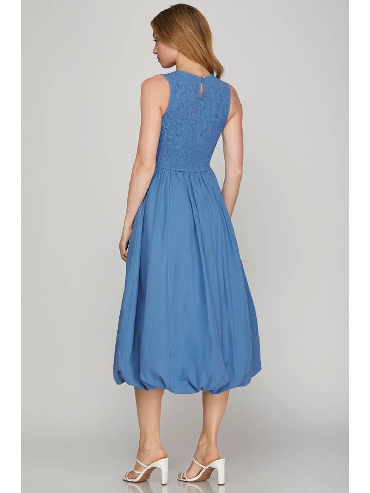 Peace Love Line - Wholesale Dress - Women's - PL6295 - SMOCKED TOP WOVEN MIDI BUBBLE DRESS