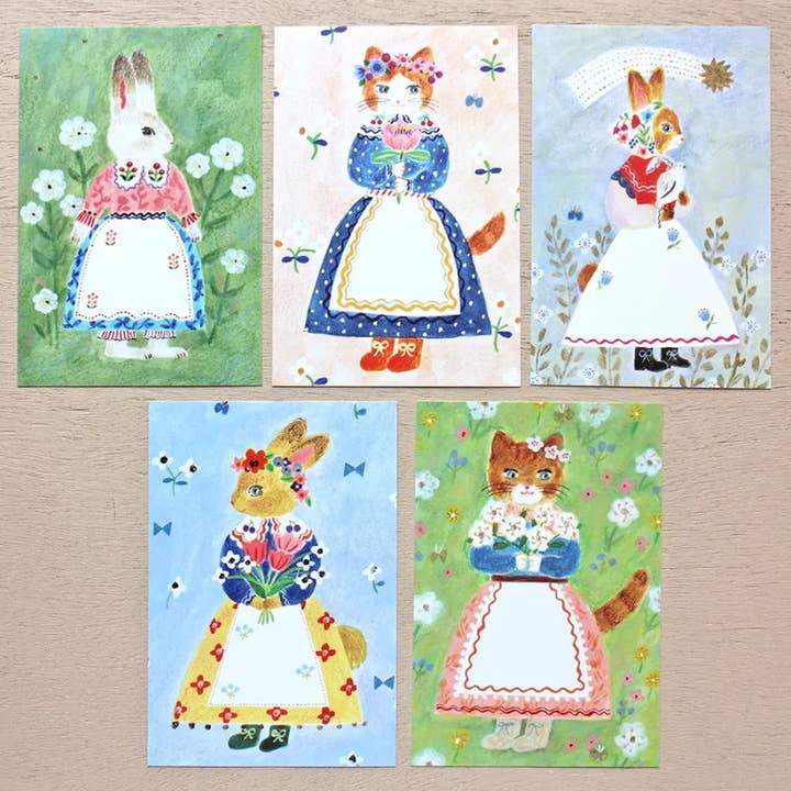 「FUNJI」In Japan - Wholesale Postcard Set - TABLIER Postcard Set - Aiko Fukawa Illustrated Animal1