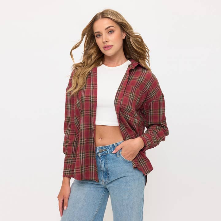 Surchemise en flanelle à carreaux à manches longues avec boutons pour la vente par ROLYPOLY