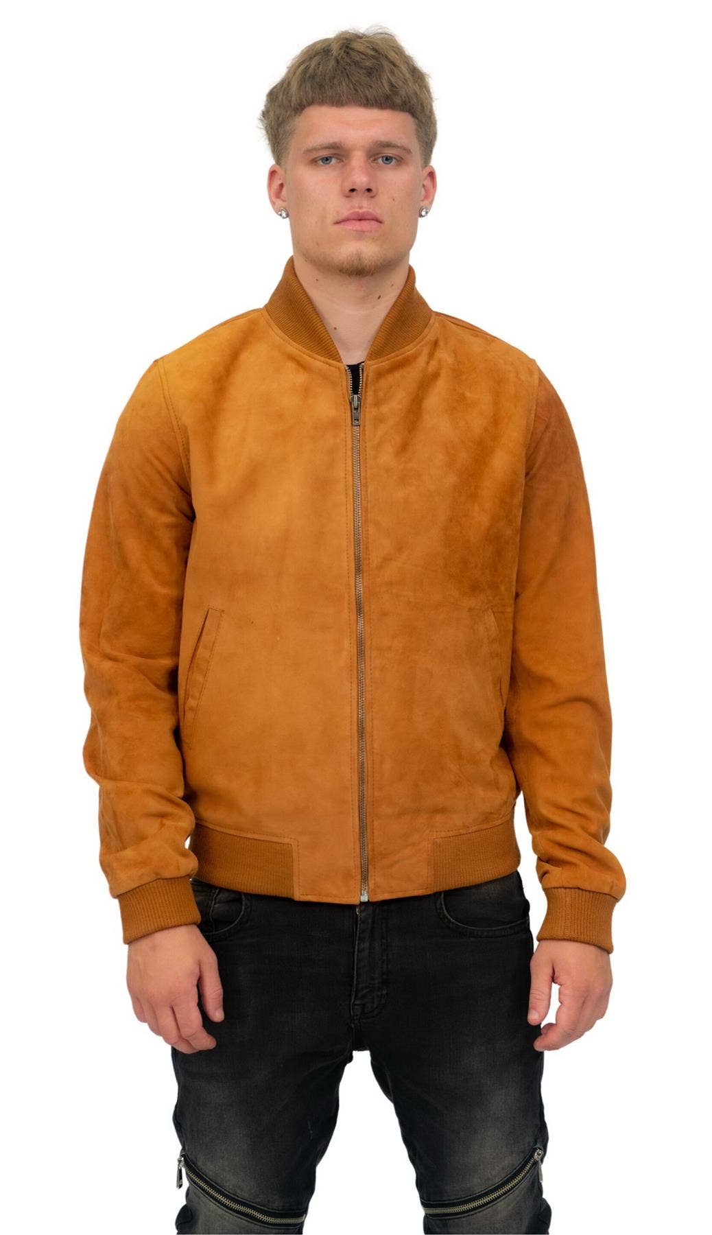 Infinity Leather (Upperclass Fashions Ltd) - Wholesale Bomberjack - Heren - Heren Retro Geiten Suède Varsity Leren Bomberjack-Athene26