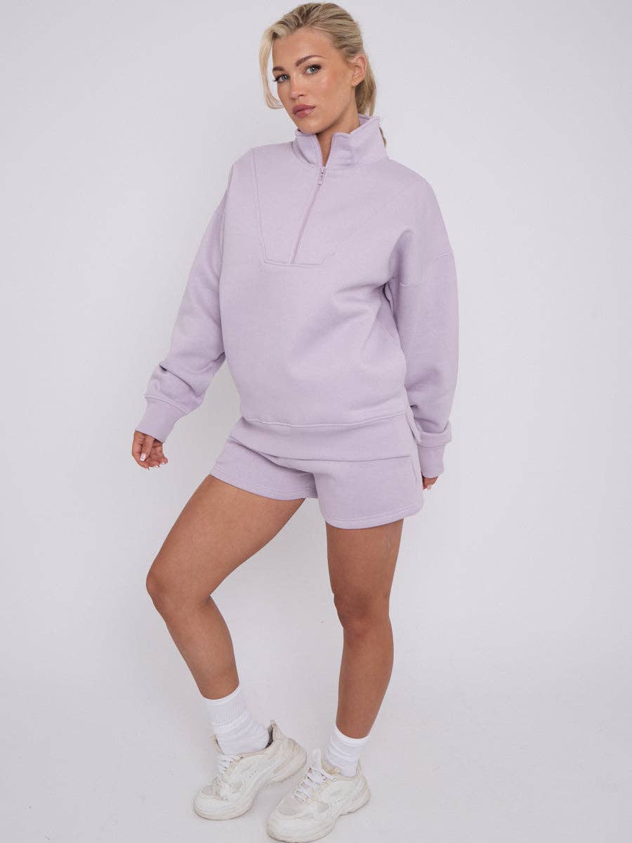 AX Labels - Wholesale Lounge Set - Women's - 1/2 Zip Top & Shorts Fleece Co-ord26