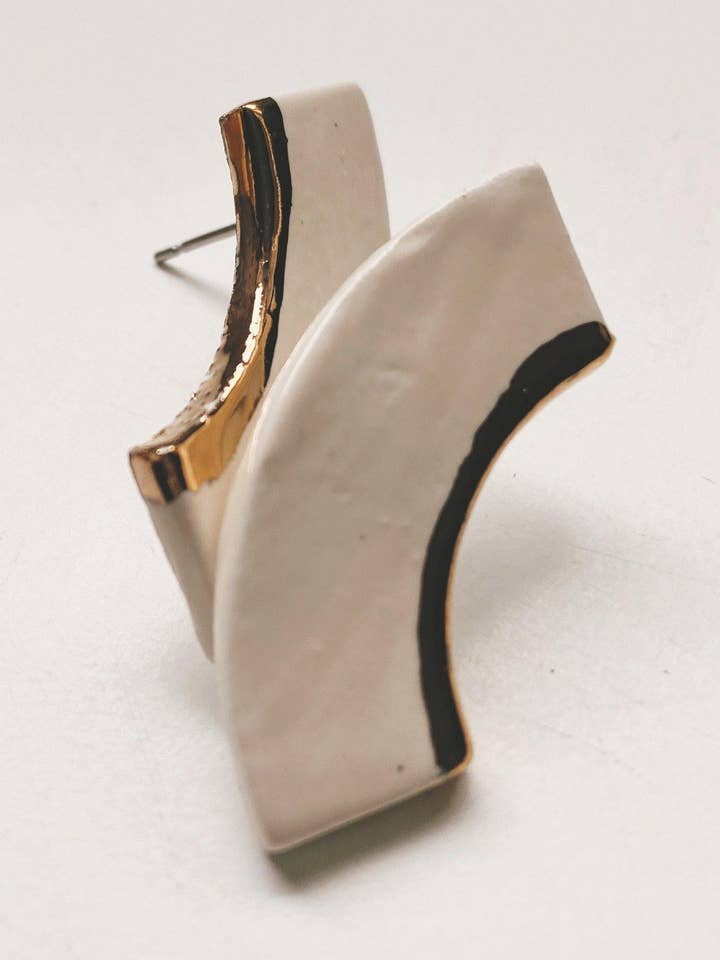 White and Gold Arch Studs for wholesale by Gloria Faye