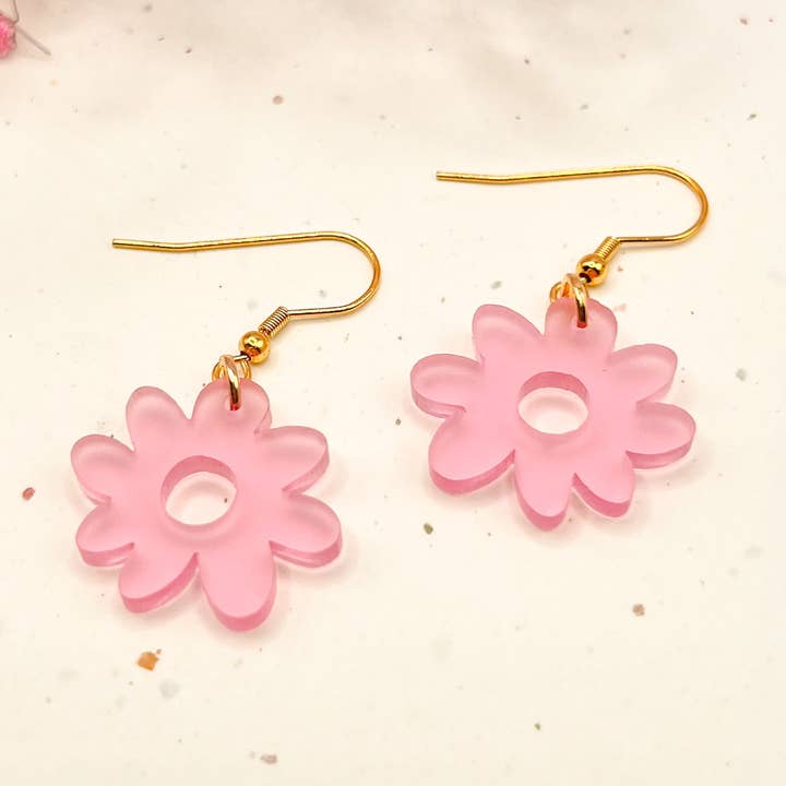 (Pink) Little Bud Charm Acrylic Earrings for wholesale by Hoity Toity Goods