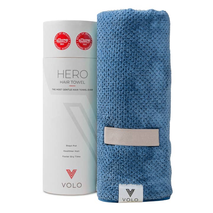 VOLO Hero Hair Towel- Cielo Blue Luxe Tube for wholesale by VOLO Beauty