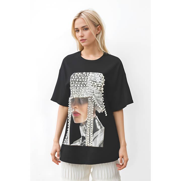 Beaded Pearl Portrait Tee for wholesale by XHHH Inc