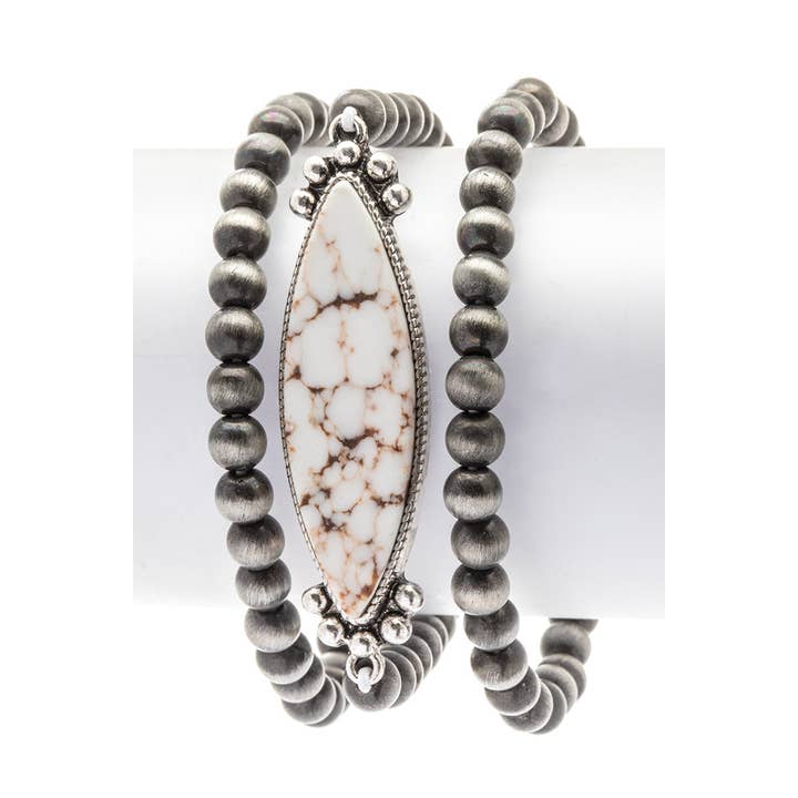 Rope & Spurs - Wholesale Bangle Bracelet - Navajo Pearl Stone Stretch Bracelet Set