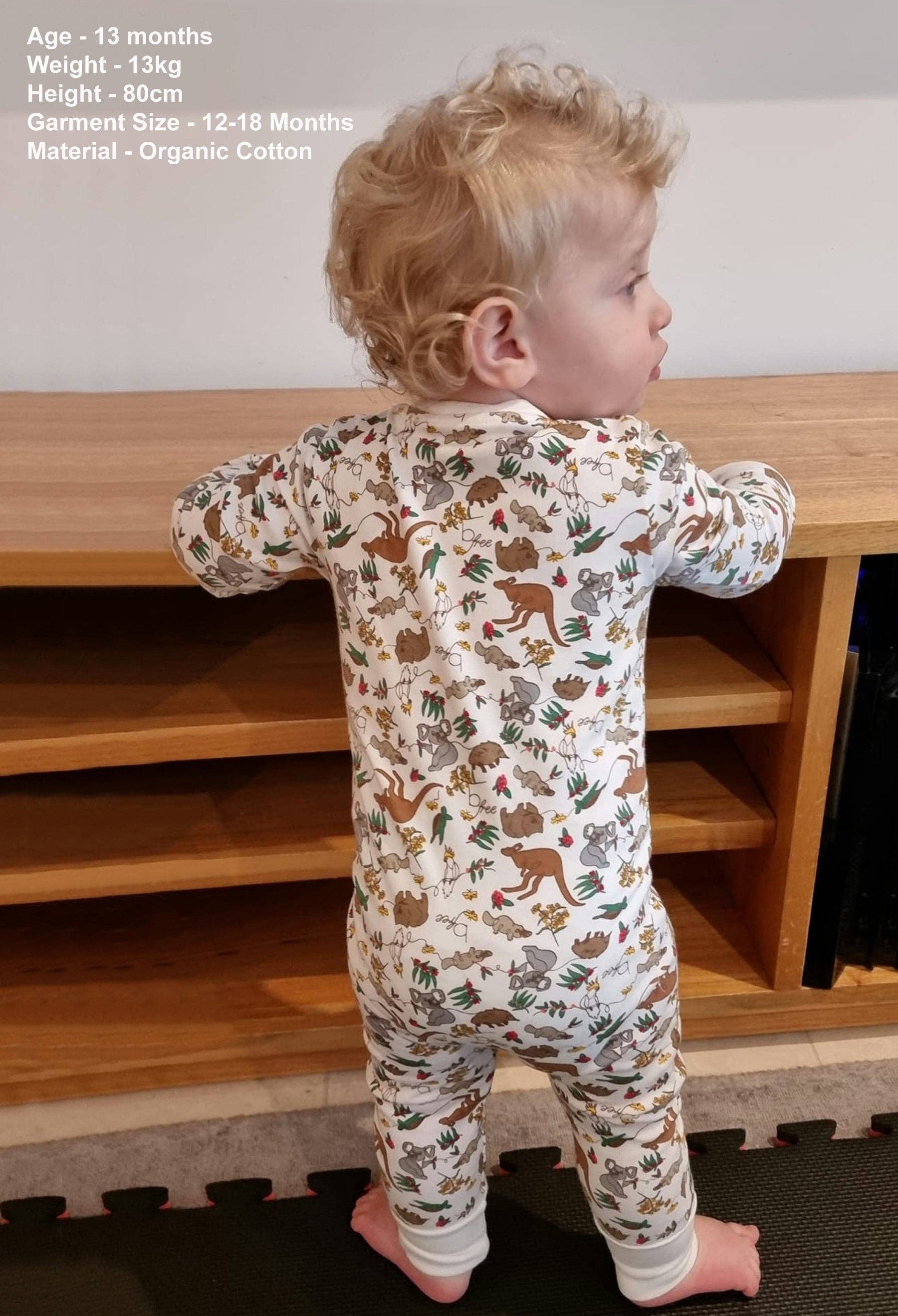 2-Way Zip Baby Sleepsuit with Foldable Mitts - 100% Organic Cotton - Native Aussie Animals for wholesale on Faire9