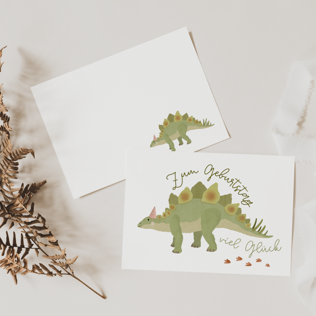 Tilda&Theo - Wholesale Birthday Card - Postcard dinosaur - birthday dinosaur Stegosaurus1