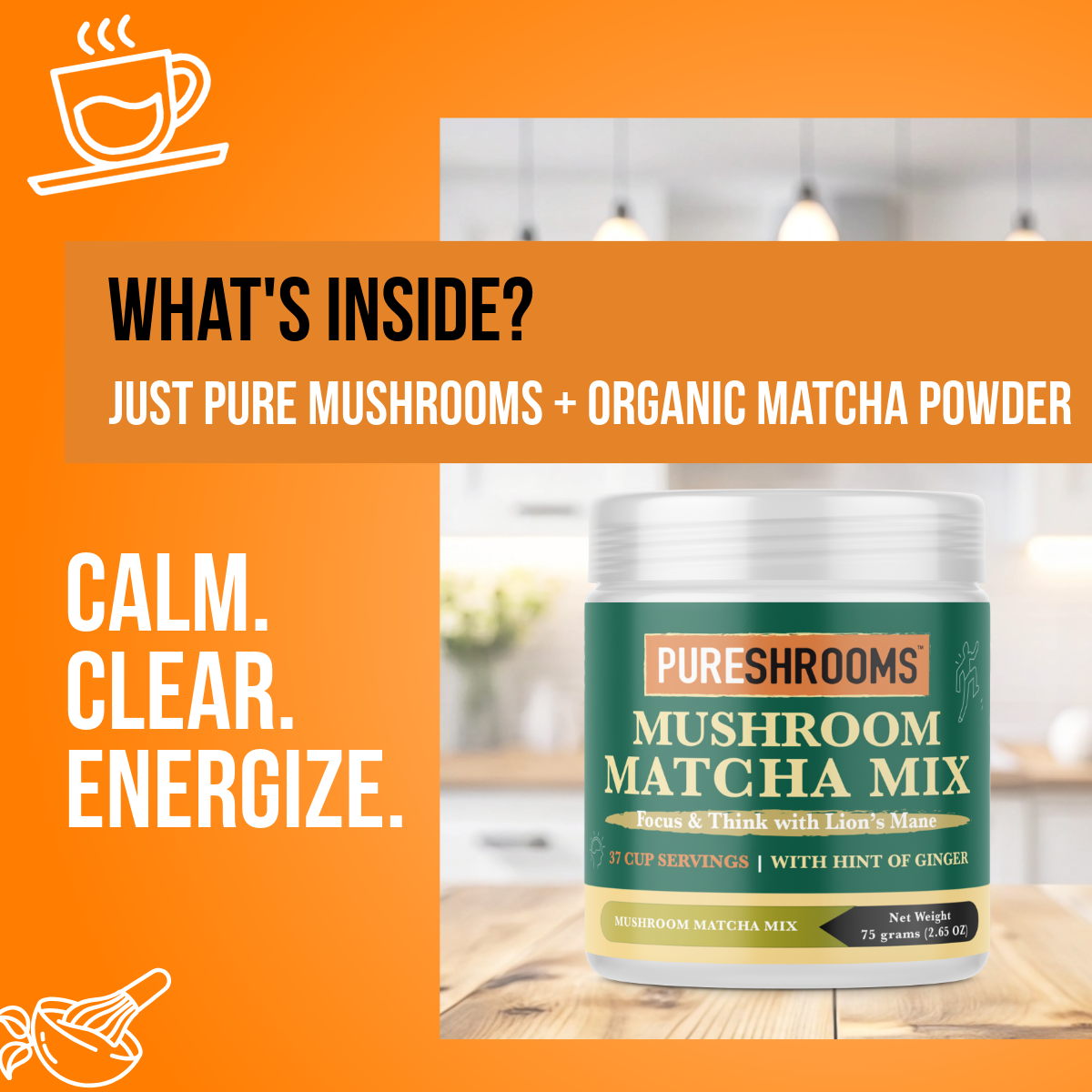 PureShrooms Inc. - Wholesale Health/Detox Tea - Mushroom Matcha Green Tea Mix 37 Servings6