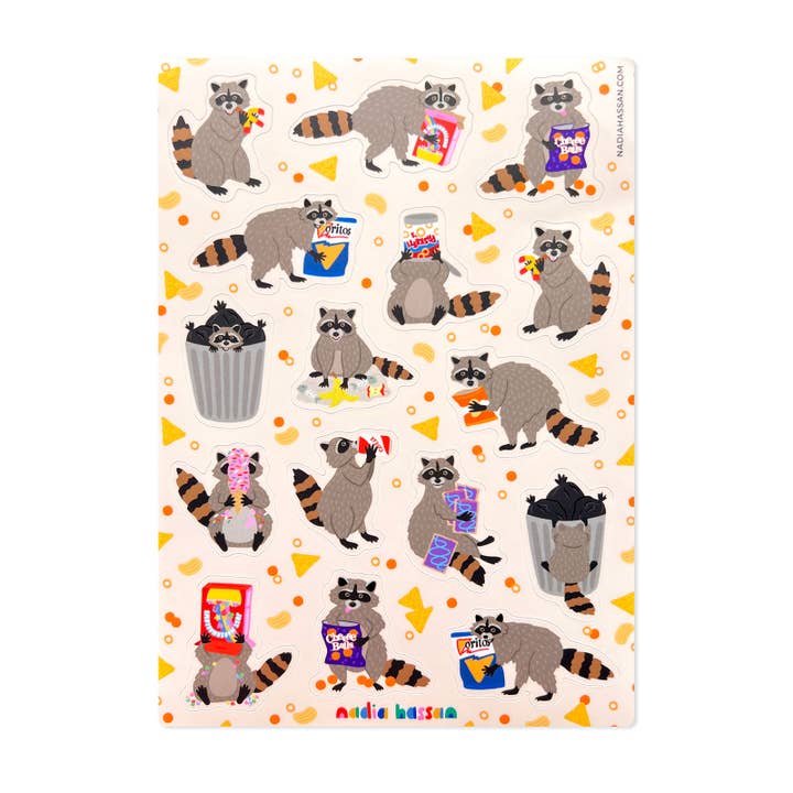 Snack Bandits 5x7 Sticker Sheet for wholesale by Nadia Hassan