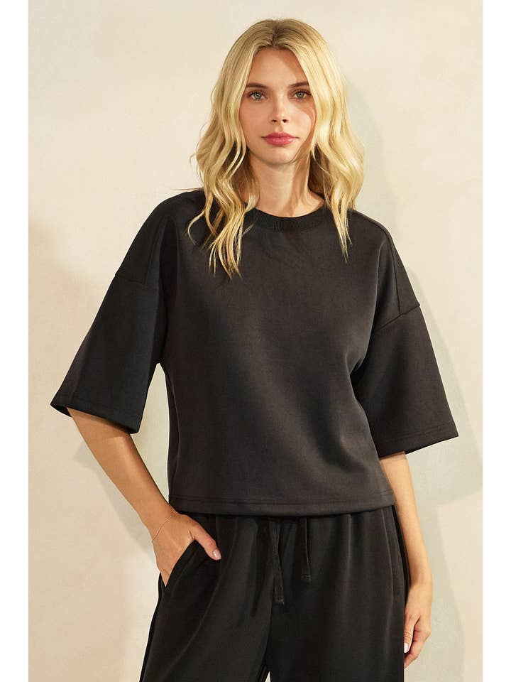 CLOUD KNIT DROP SHOULDER SHORT SLEEVE TOP for wholesale by mittoshop